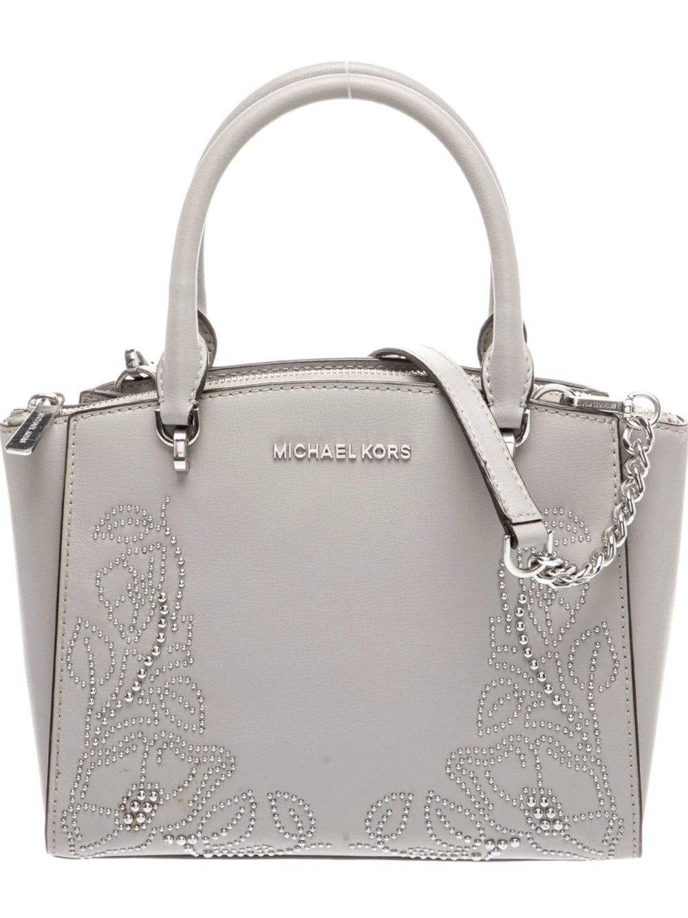 Michael Kors Light Gray Embellished Leather Satchel